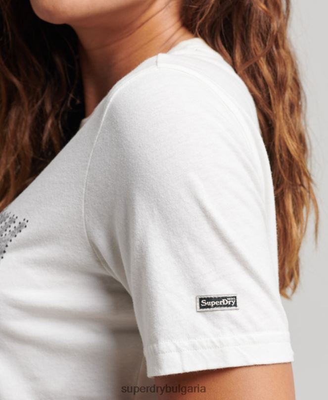 Superdry облекло N00H6188 сметана Жени тениска с украсено графично лого