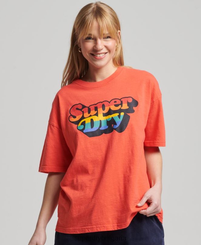Superdry облекло N00H6189 оранжево Жени ретро тениска с кали райе