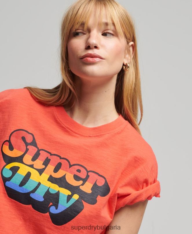 Superdry облекло N00H6189 оранжево Жени ретро тениска с кали райе
