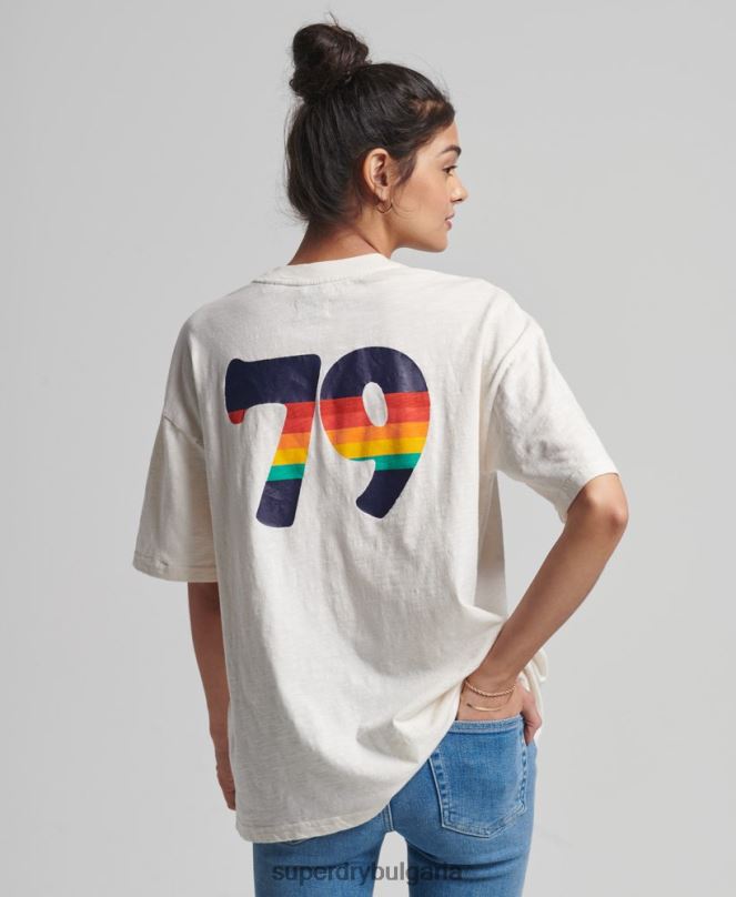 Superdry облекло N00H6191 бяло Жени ретро тениска с кали райе
