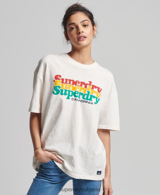 Superdry облекло N00H6191 бяло Жени ретро тениска с кали райе