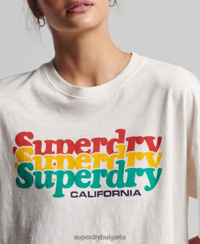 Superdry облекло N00H6191 бяло Жени ретро тениска с кали райе