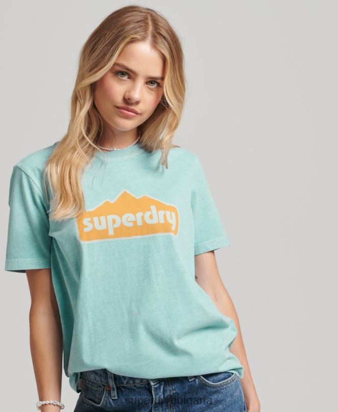 Superdry облекло N00H6194 светло синьо Жени Тениска с теренна графика от 90-те
