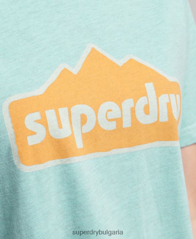 Superdry облекло N00H6194 светло синьо Жени Тениска с теренна графика от 90-те