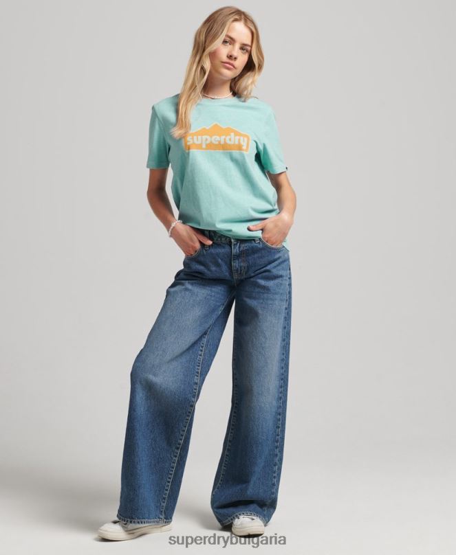 Superdry облекло N00H6194 светло синьо Жени Тениска с теренна графика от 90-те