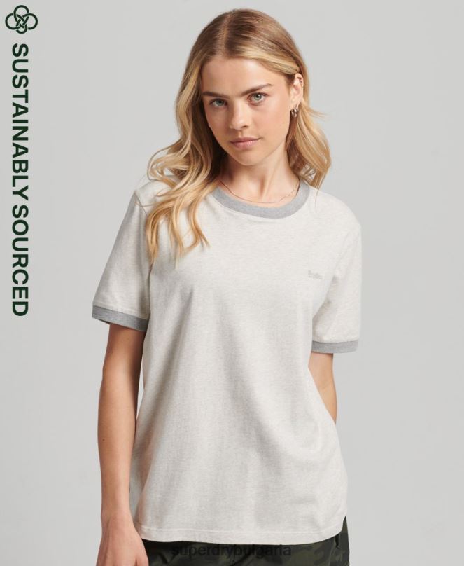 Superdry облекло N00H6196 светло сив Жени ретро тениска с лого от органичен памук