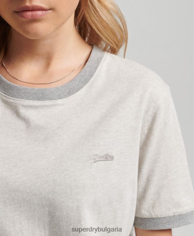 Superdry облекло N00H6196 светло сив Жени ретро тениска с лого от органичен памук