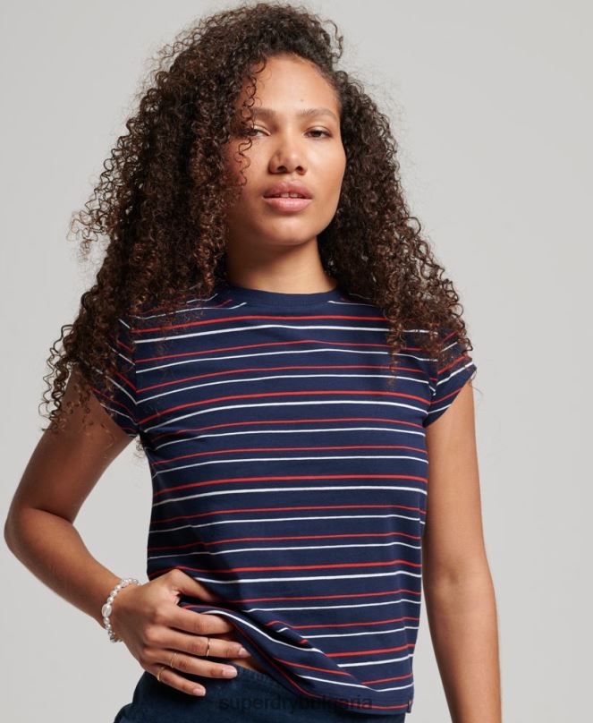Superdry облекло N00H6197 военноморски флот Жени ретро изрязана тениска