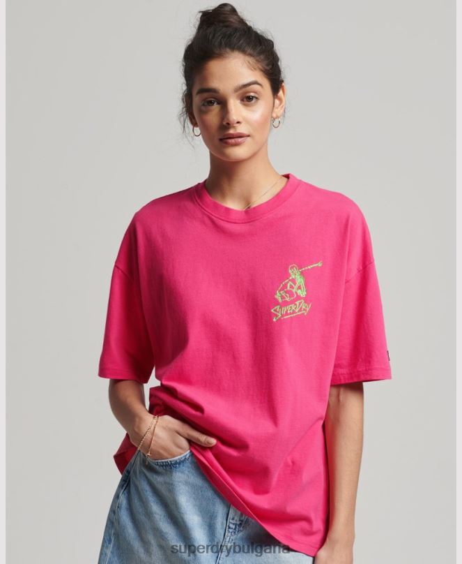 Superdry облекло N00H6198 розово Жени реколта кали тениска