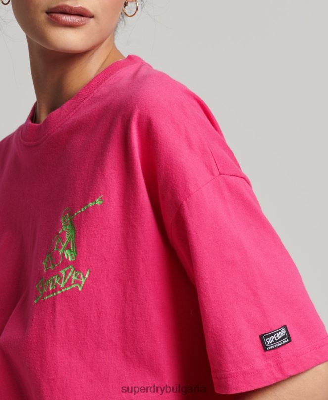 Superdry облекло N00H6198 розово Жени реколта кали тениска