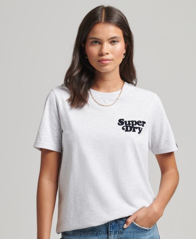Superdry облекло N00H6200 светло сив Жени тениска с лого на Cooper Classic от 70-те