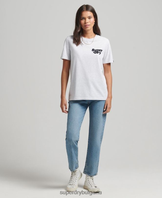 Superdry облекло N00H6200 светло сив Жени тениска с лого на Cooper Classic от 70-те