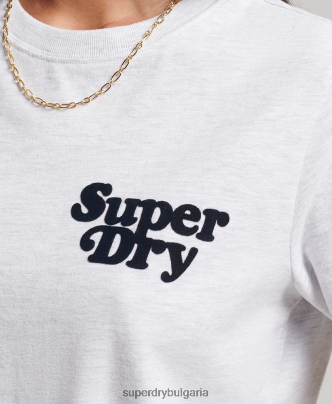 Superdry облекло N00H6200 светло сив Жени тениска с лого на Cooper Classic от 70-те