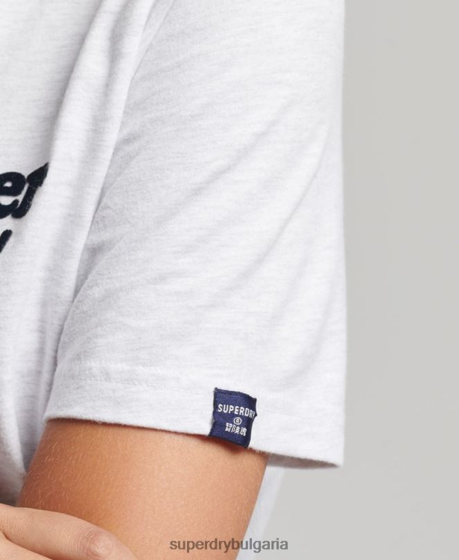 Superdry облекло N00H6200 светло сив Жени тениска с лого на Cooper Classic от 70-те