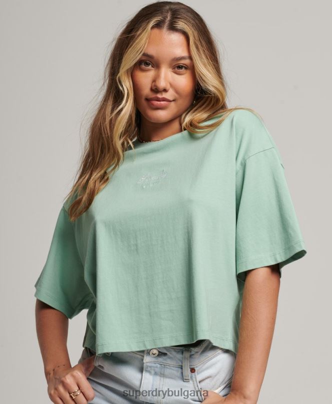 Superdry облекло N00H6201 зелено Жени наследствена бродирана тениска с кутии