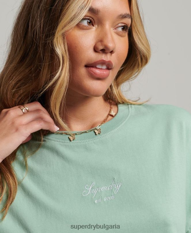 Superdry облекло N00H6201 зелено Жени наследствена бродирана тениска с кутии
