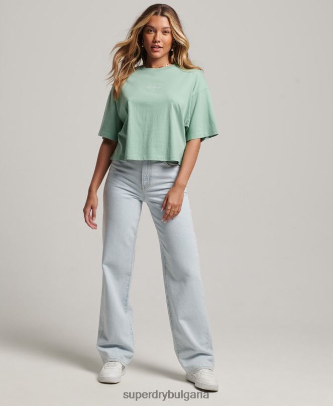 Superdry облекло N00H6201 зелено Жени наследствена бродирана тениска с кутии