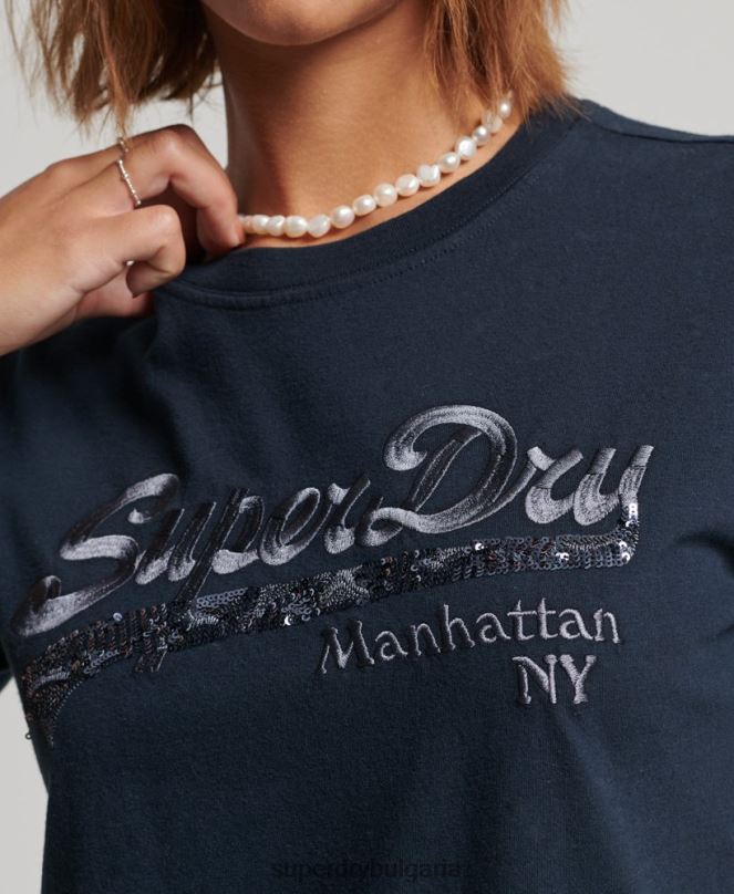 Superdry облекло N00H6203 военноморски флот Жени тениска с украсено графично лого