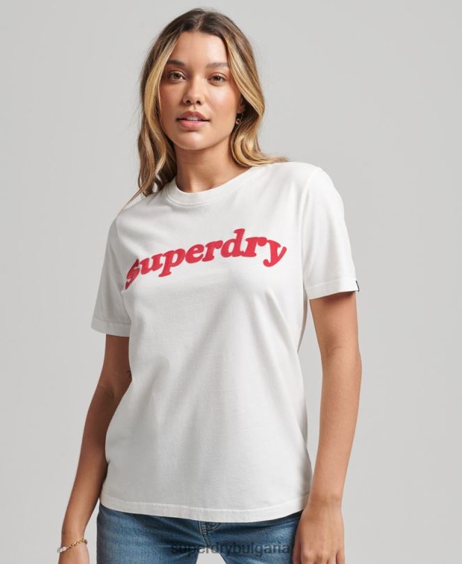 Superdry облекло N00H6204 сметана Жени тениска с лого на Cooper Classic от 70-те