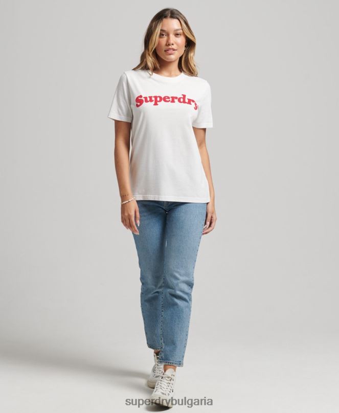 Superdry облекло N00H6204 сметана Жени тениска с лого на Cooper Classic от 70-те