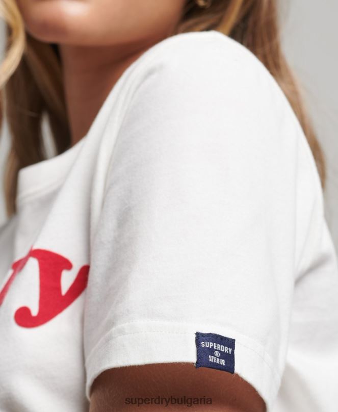 Superdry облекло N00H6204 сметана Жени тениска с лого на Cooper Classic от 70-те