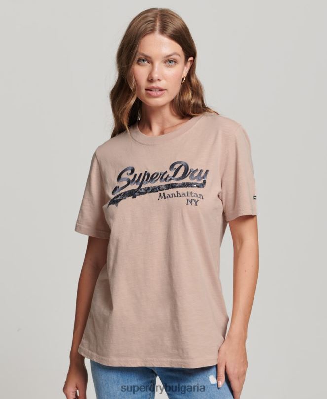 Superdry облекло N00H6205 розово Жени тениска с украсено графично лого