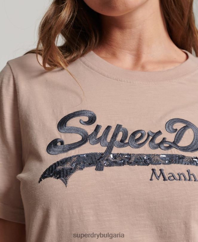 Superdry облекло N00H6205 розово Жени тениска с украсено графично лого