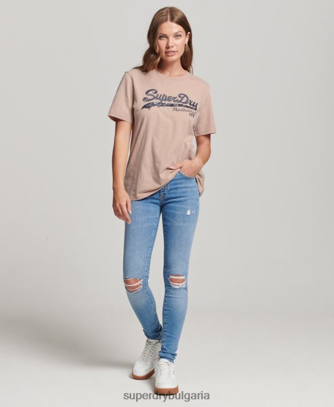 Superdry облекло N00H6205 розово Жени тениска с украсено графично лого