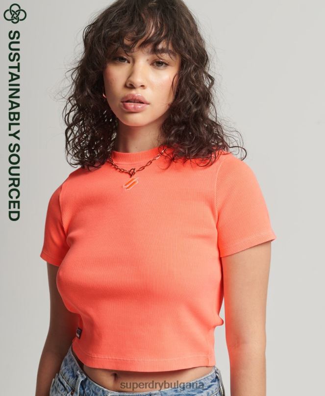 Superdry облекло N00H6207 корал Жени вталена тениска от органичен памук