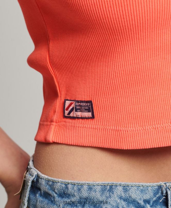 Superdry облекло N00H6207 корал Жени вталена тениска от органичен памук