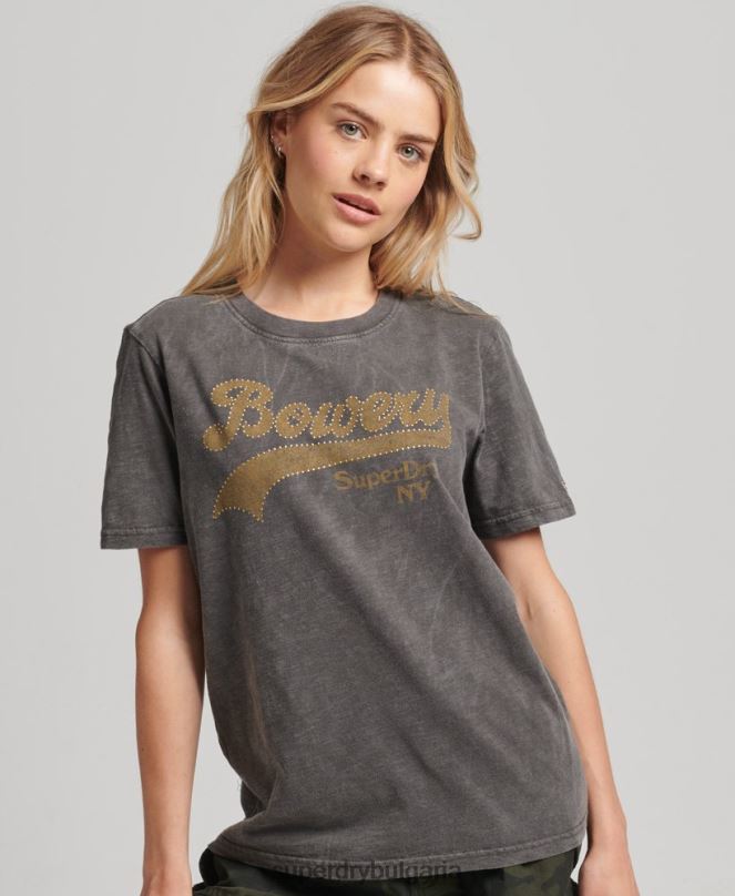 Superdry облекло N00H6208 тъмно сив Жени тениска с украсено графично лого