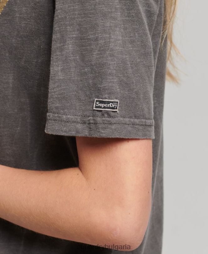 Superdry облекло N00H6208 тъмно сив Жени тениска с украсено графично лого