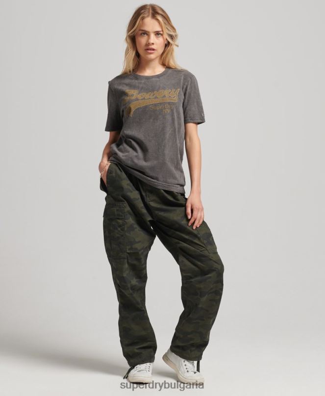 Superdry облекло N00H6208 тъмно сив Жени тениска с украсено графично лого