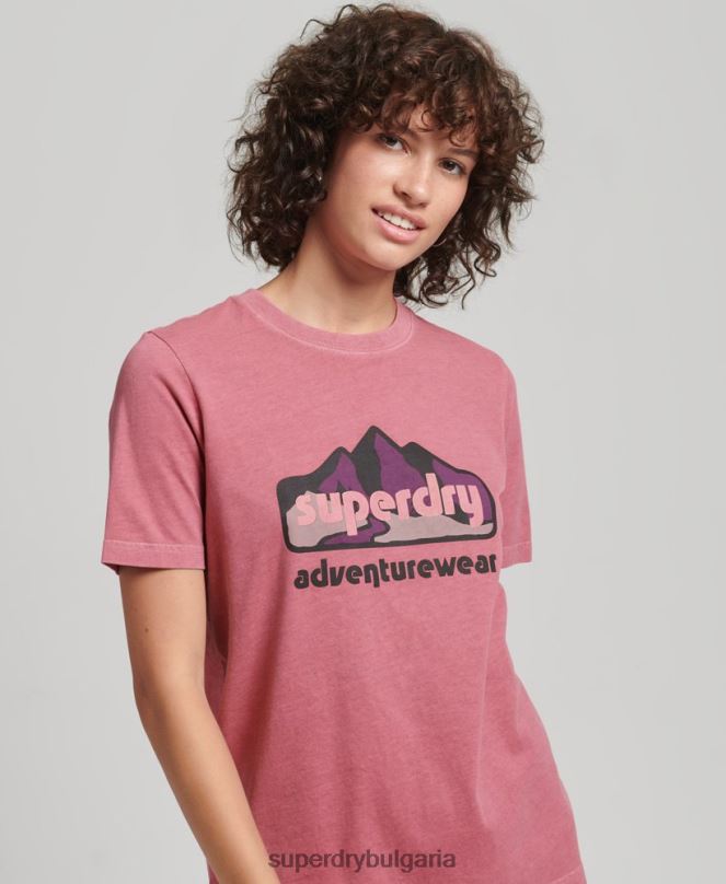 Superdry облекло N00H6210 розово Жени Тениска с теренна графика от 90-те