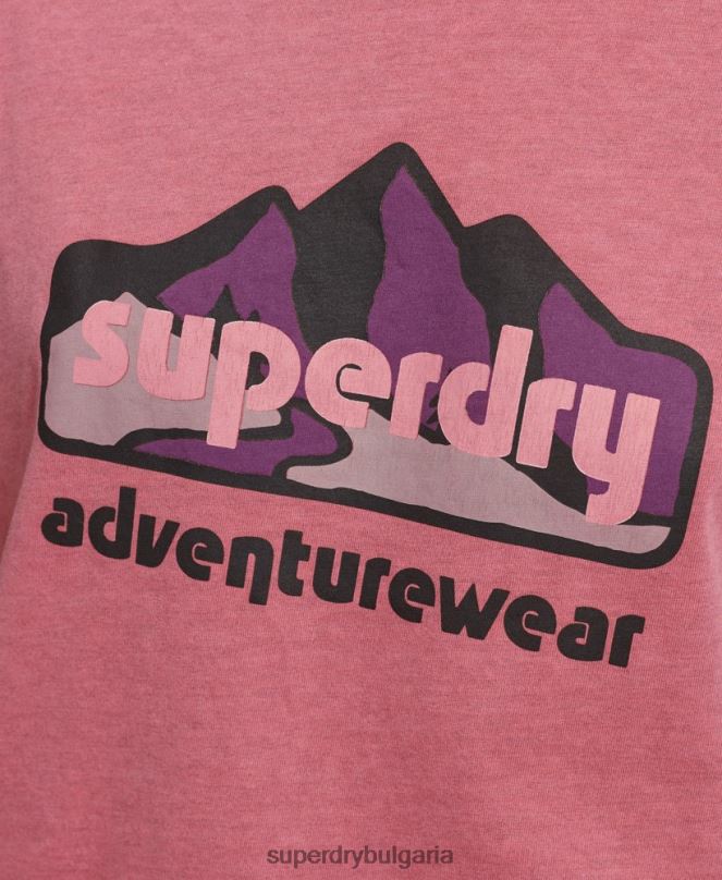 Superdry облекло N00H6210 розово Жени Тениска с теренна графика от 90-те
