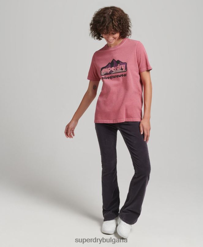 Superdry облекло N00H6210 розово Жени Тениска с теренна графика от 90-те