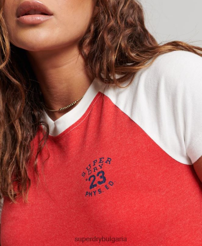 Superdry облекло N00H6214 червен Жени изрязана тениска с графика на колежа