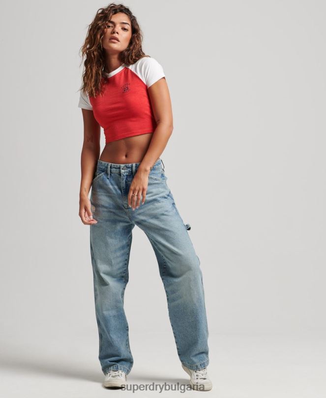 Superdry облекло N00H6214 червен Жени изрязана тениска с графика на колежа