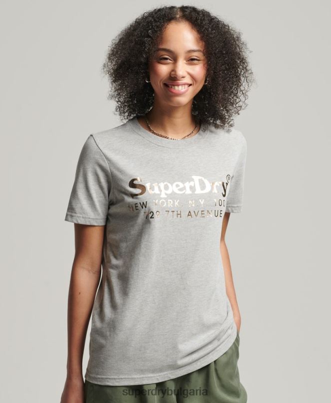 Superdry облекло N00H6215 сиво Жени ретро тениска с интересни места