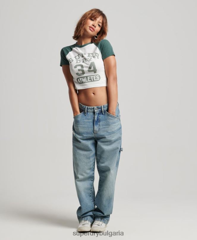 Superdry облекло N00H6216 бяло Жени изрязана тениска с графика на колежа