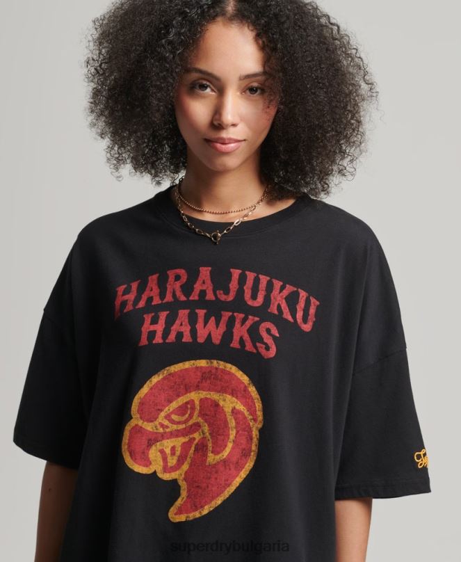 Superdry облекло N00H6217 черен Жени реколта колегиална тениска