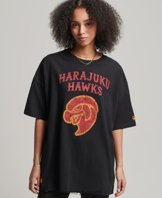 Superdry облекло N00H6217 черен Жени реколта колегиална тениска