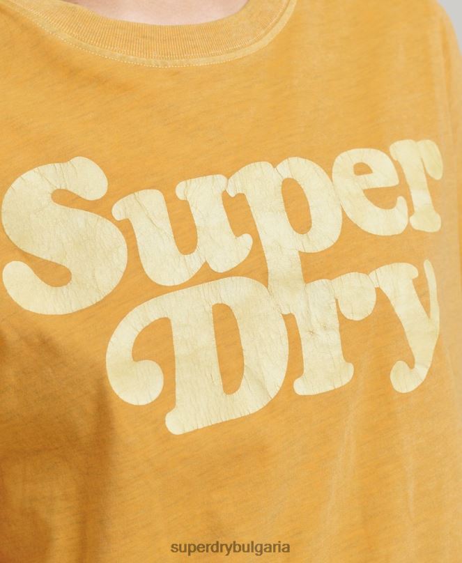 Superdry облекло N00H6219 злато Жени тениска с лого на Cooper Classic от 70-те