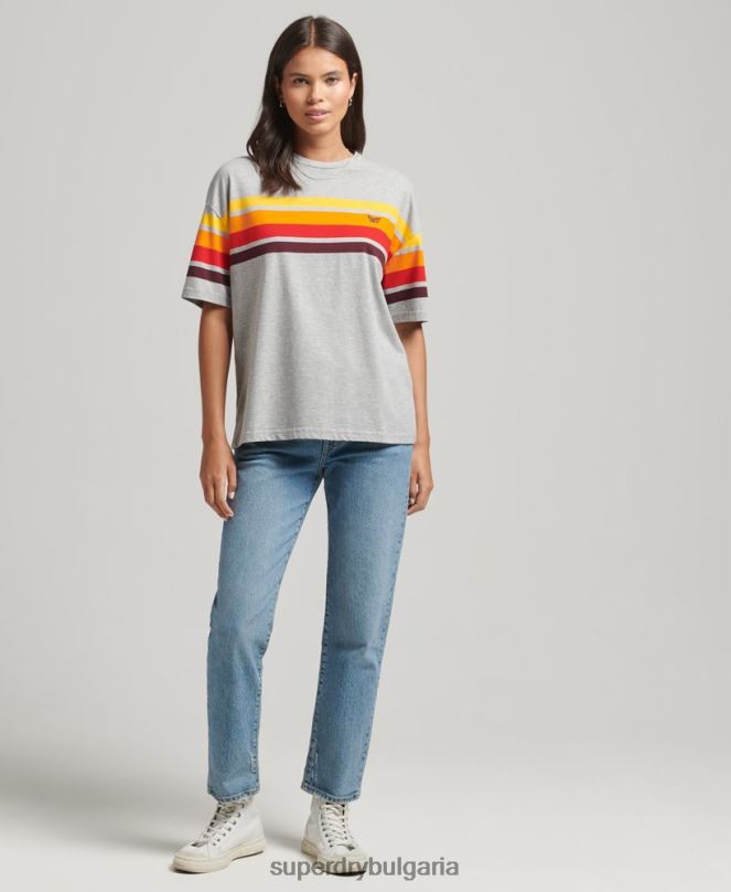 Superdry облекло N00H6220 светло сив Жени органичен памук cali stripe 2.0 тениска