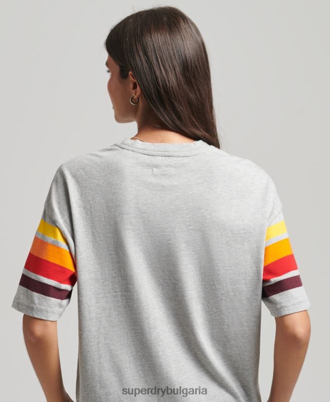 Superdry облекло N00H6220 светло сив Жени органичен памук cali stripe 2.0 тениска
