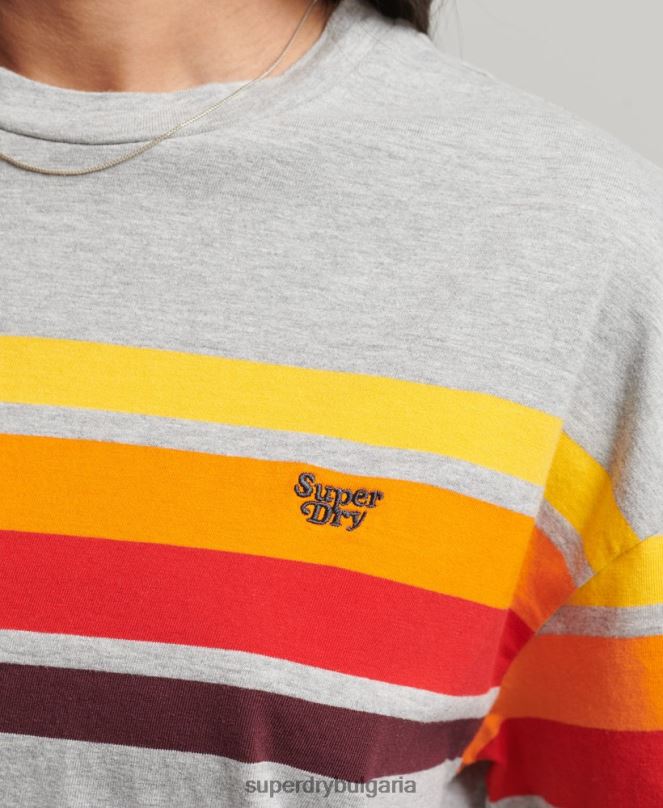 Superdry облекло N00H6220 светло сив Жени органичен памук cali stripe 2.0 тениска