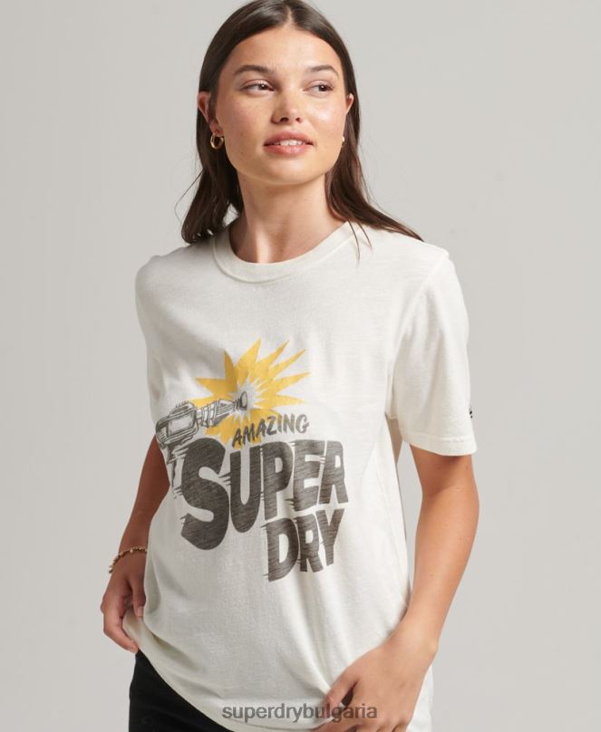 Superdry облекло N00H6221 сметана Жени ретро инди тениска