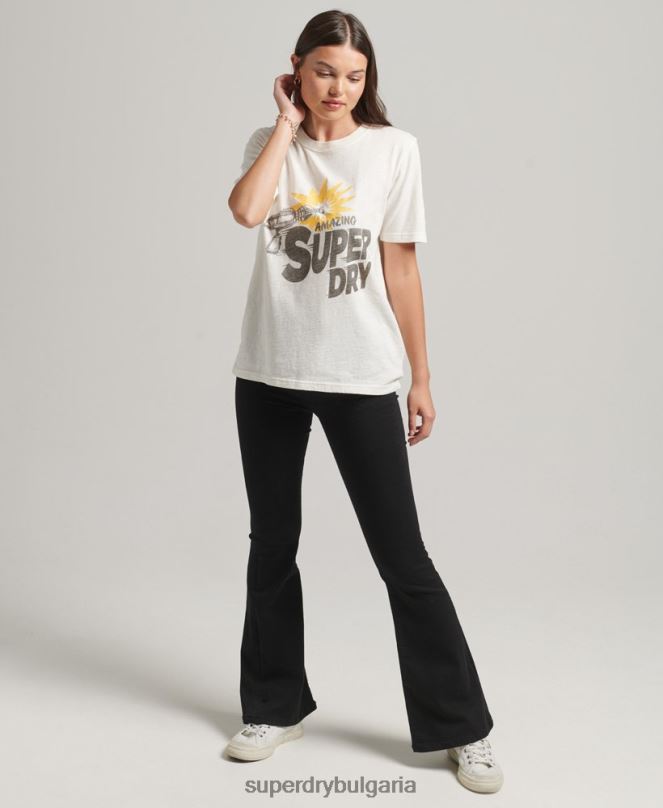 Superdry облекло N00H6221 сметана Жени ретро инди тениска