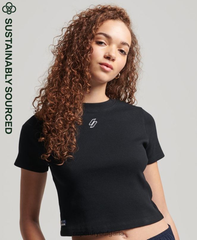 Superdry облекло N00H6222 черен Жени вталена тениска от органичен памук