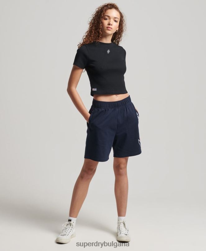 Superdry облекло N00H6222 черен Жени вталена тениска от органичен памук